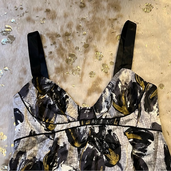 Rebecca Taylor 10 Black Gray Floral Silk Dress - Picture 2 of 10